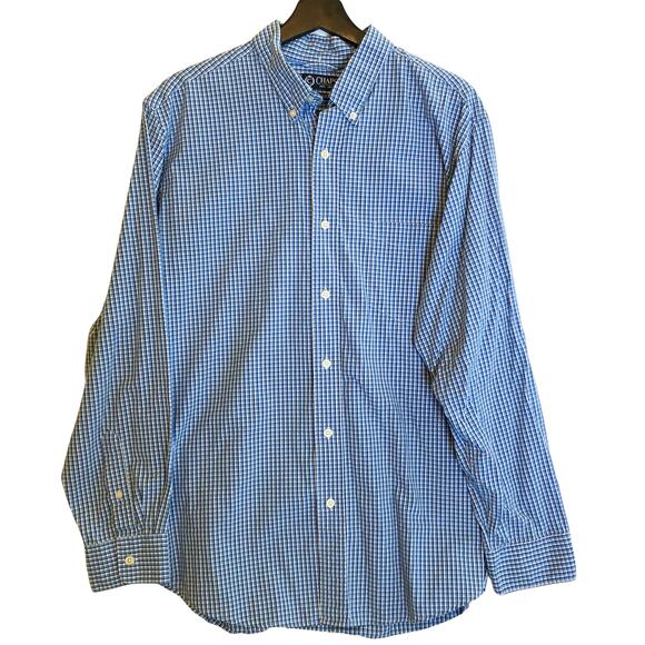 Chaps Blue Check Shirt Button Down Cotton Men's Large Pocket Plaid - Picture 1 of 8